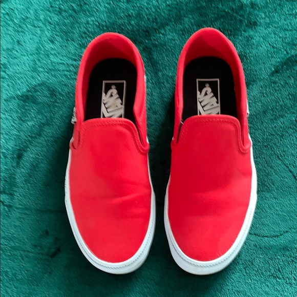 Vans Other - Vans Red and White Canvas Slip-On Sneakers